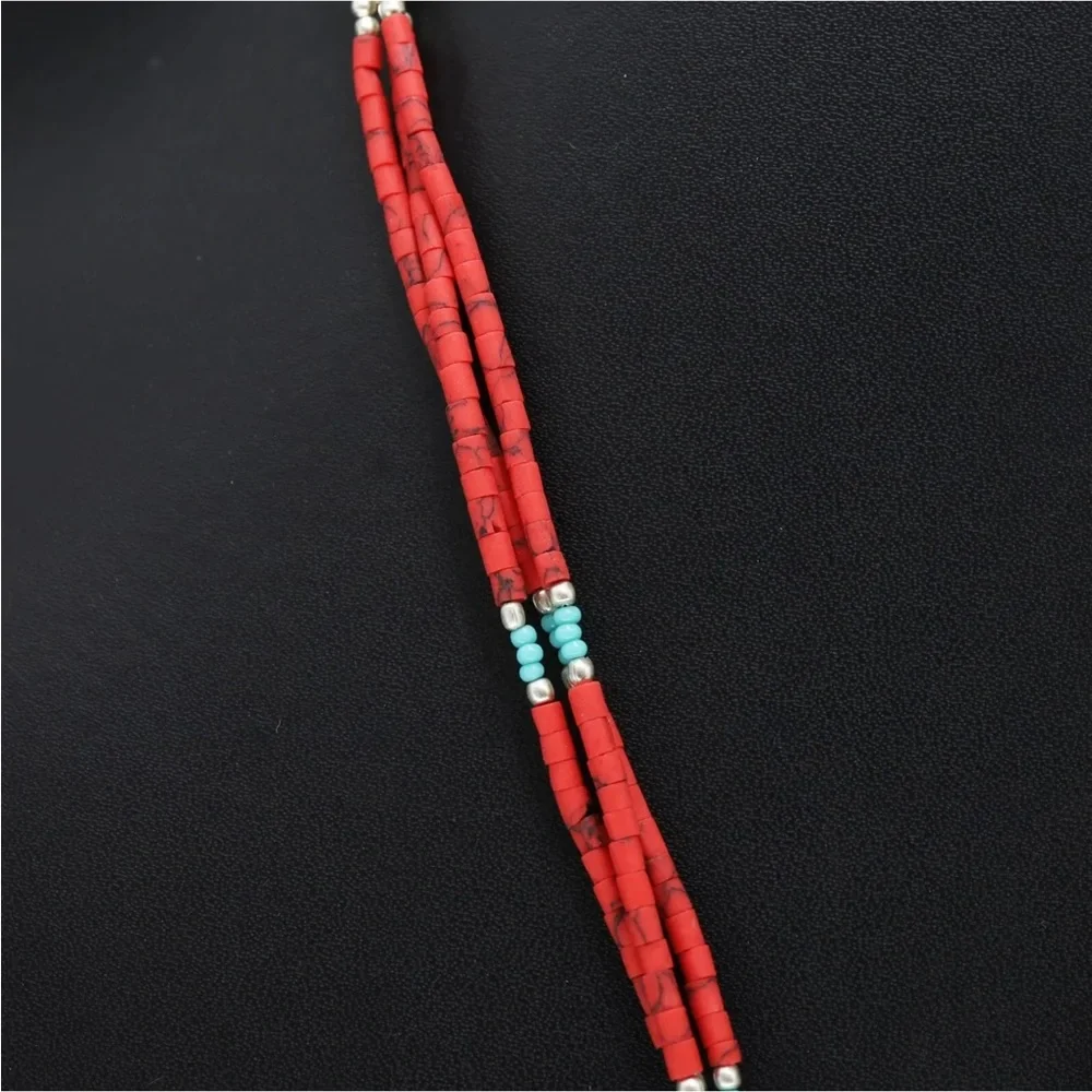 Tibetan silver turquoise and coral Nepali necklace